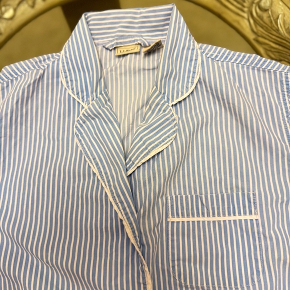 LL BEAN Womens Medium Baby Blue Striped 2-Piece Pajama Set 100% Cotton - Picture 5 of 14
